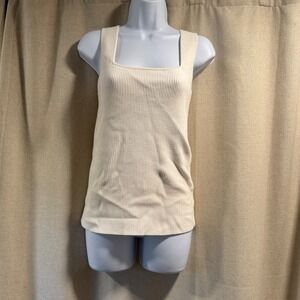 The Commons‎ Ribbed Tank Top Square Neck Sleeveless Cream Women's Small S